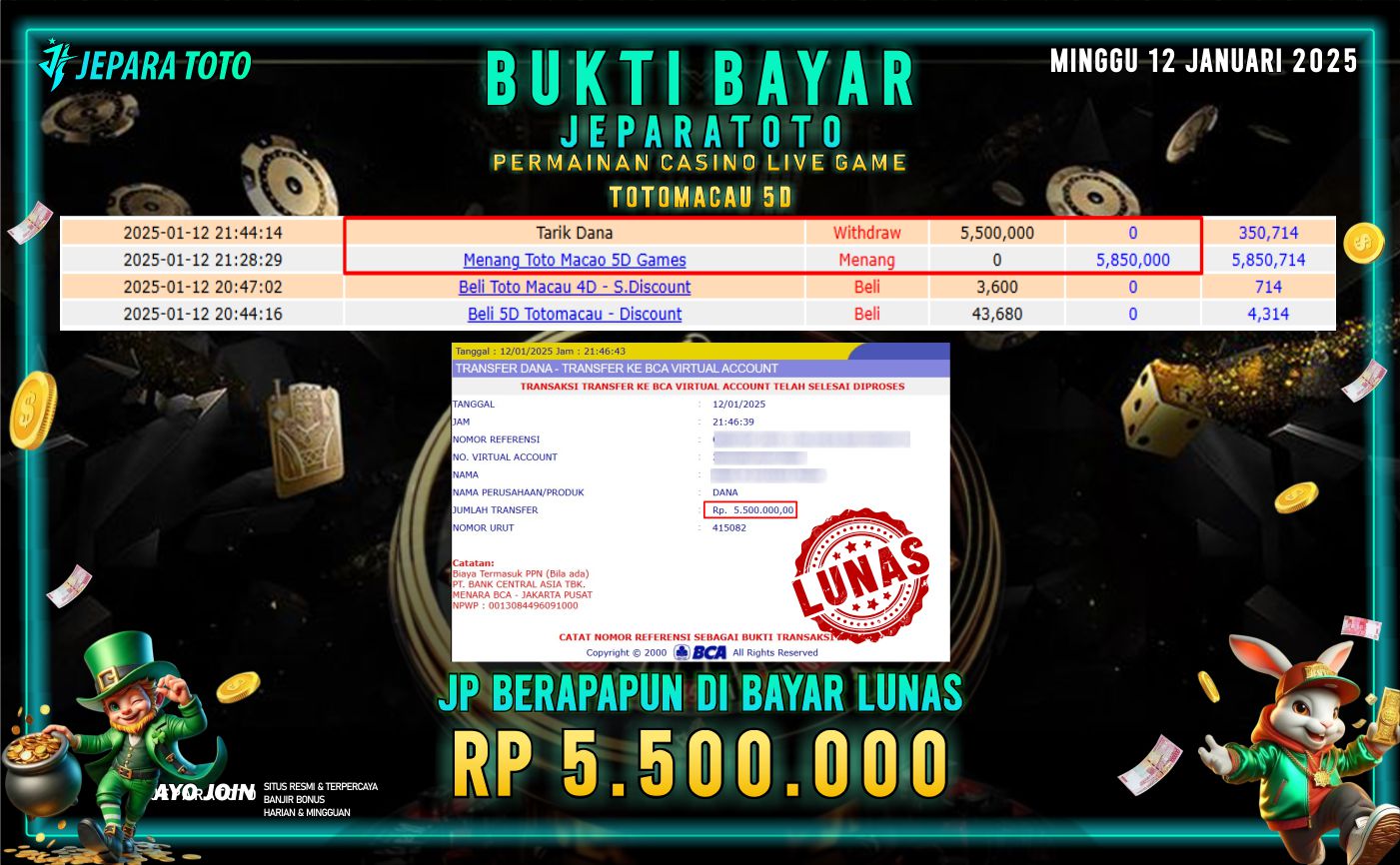 BUKTI KEMENANGAN CASINO LIVE GAME TOTOMACAU 5D MEMBER JEPARATOTO