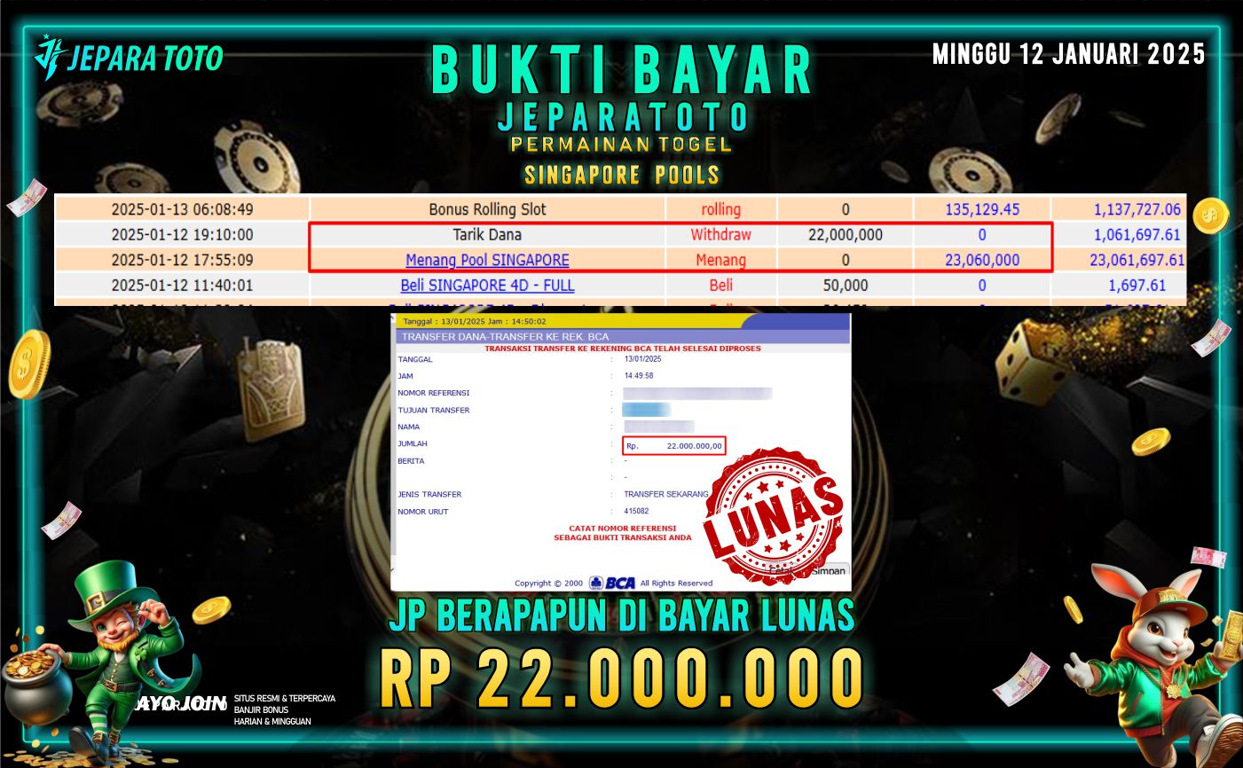 BUKTI KEMENANGAN TOGEL SINGAPORE POOLS MEMBER JEPARATOTO