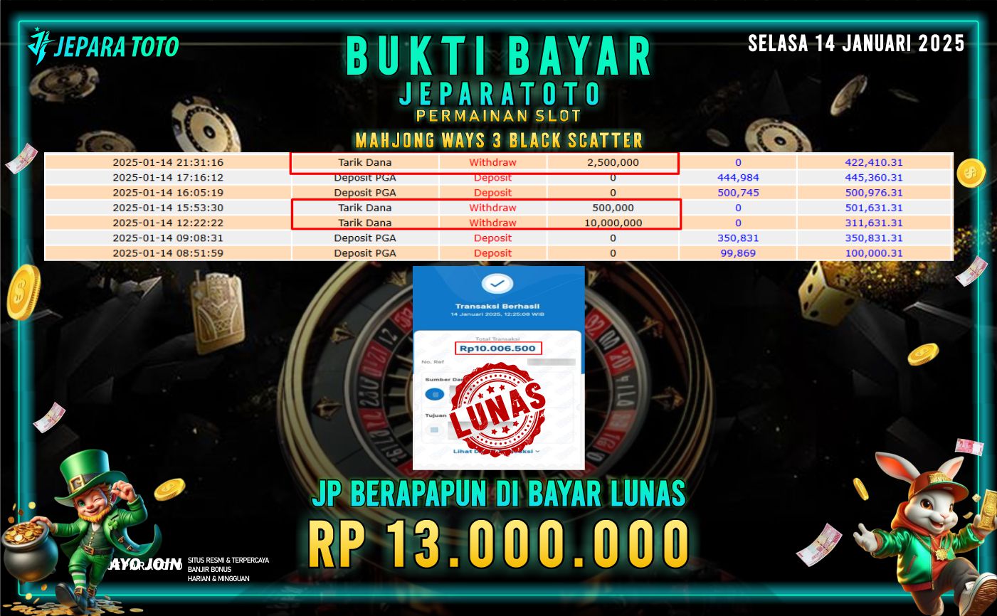 BUKTI KEMENANGAN SLOT MAHJONG WAYS 3 BLACK SCATTER MEMBER JEPARATOTO