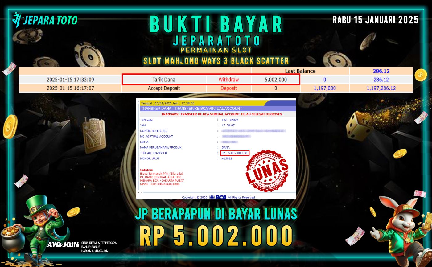 BUKTI KEMENANGAN SLOT MAHJONG WAYS 3 BLACK SCATTER MEMBER JEPARATOTO