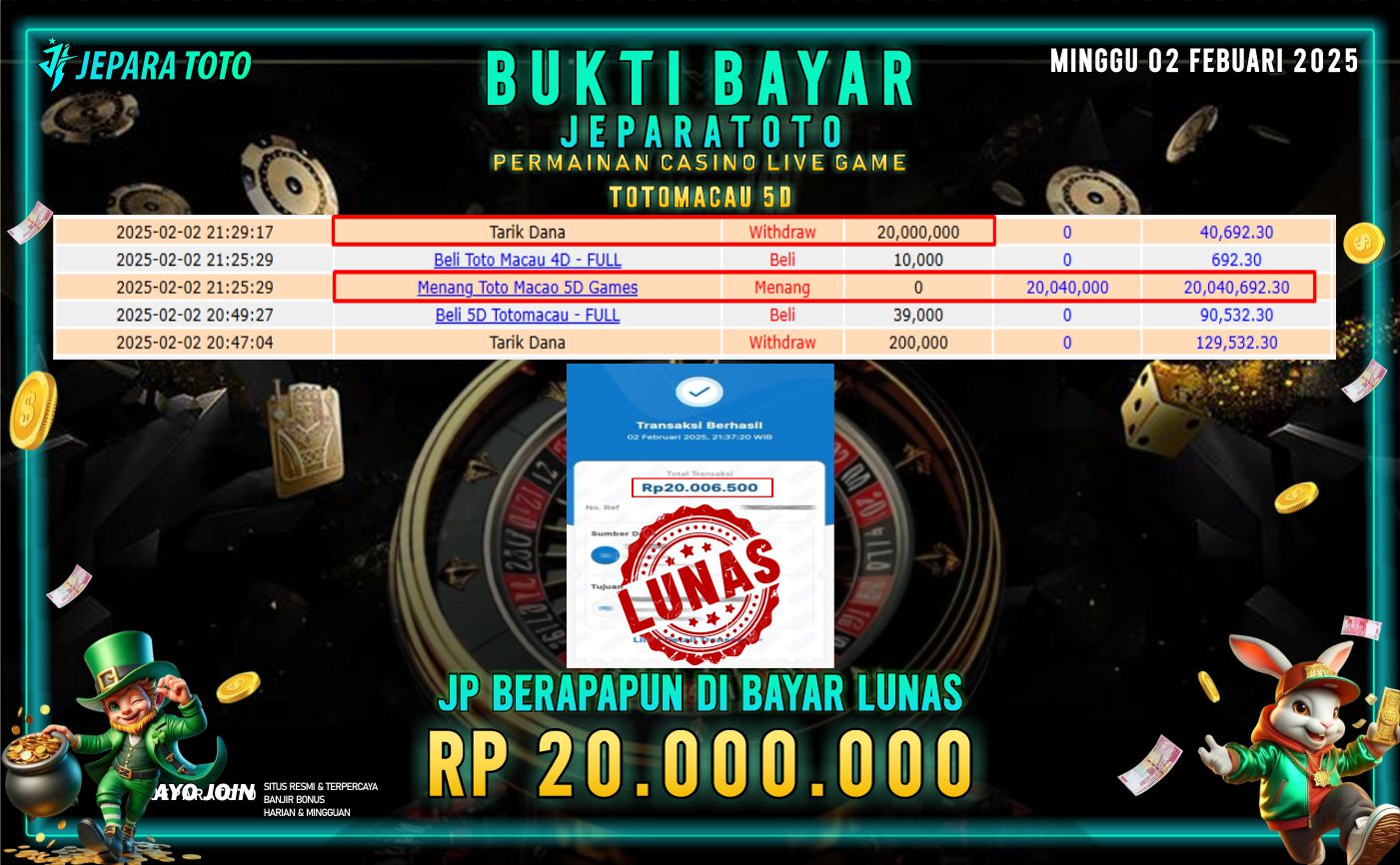 BUKTI KEMENANGAN CASINO LIVE GAME TOTOMACAU 5D MEMBER JEPARATOTO