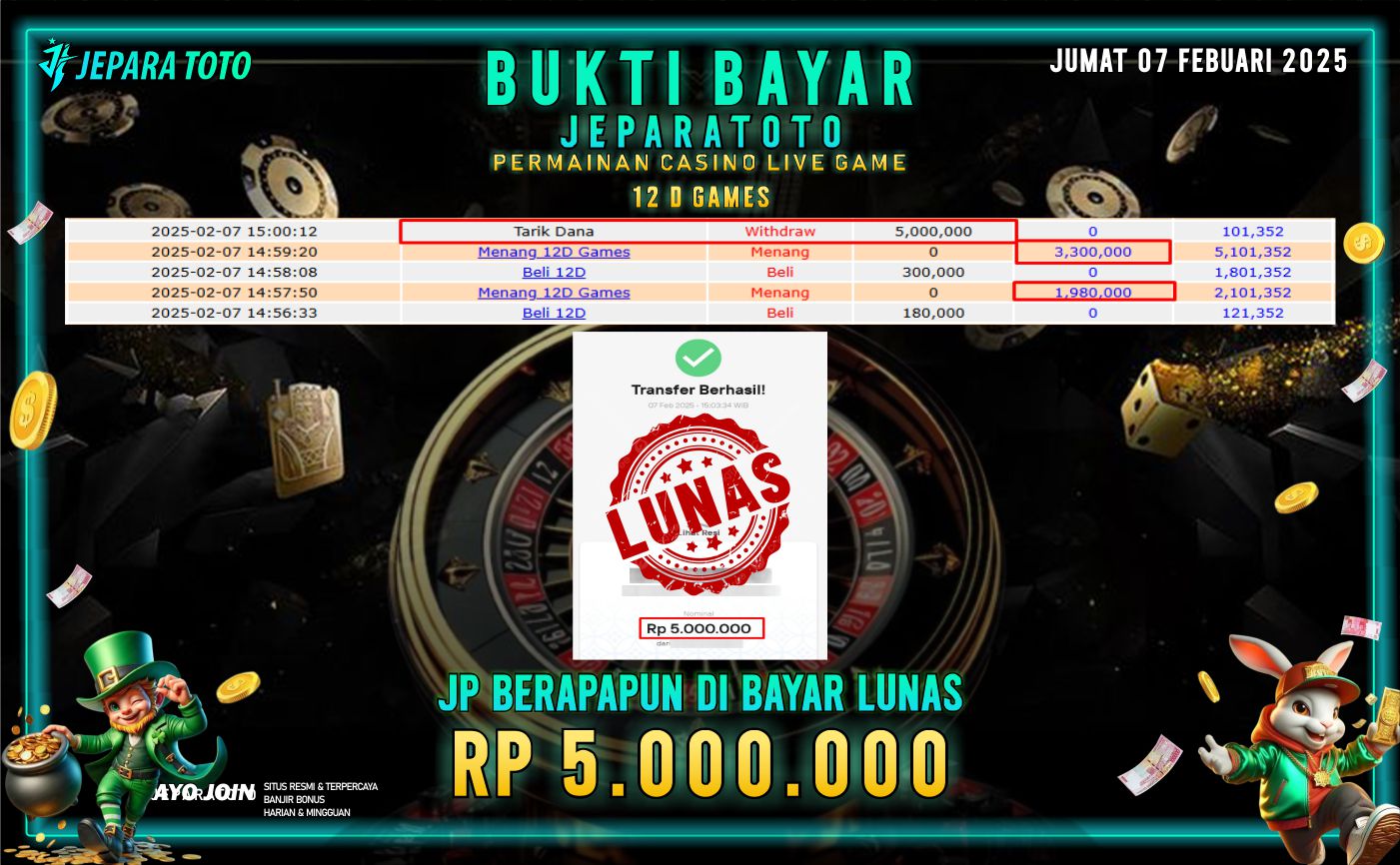 BUKTI KEMENANGAN CASINO LIVE GAME 12 D GAME MEMBER JEPARATOTO