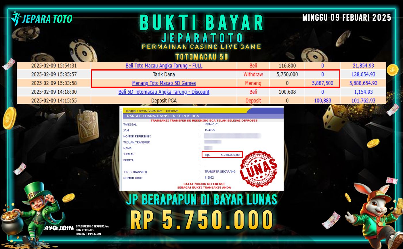 BUKTI KEMENANGAN CASINO LIVE GAME TOTOMACAU 5D MEMBER JEPARATOTO