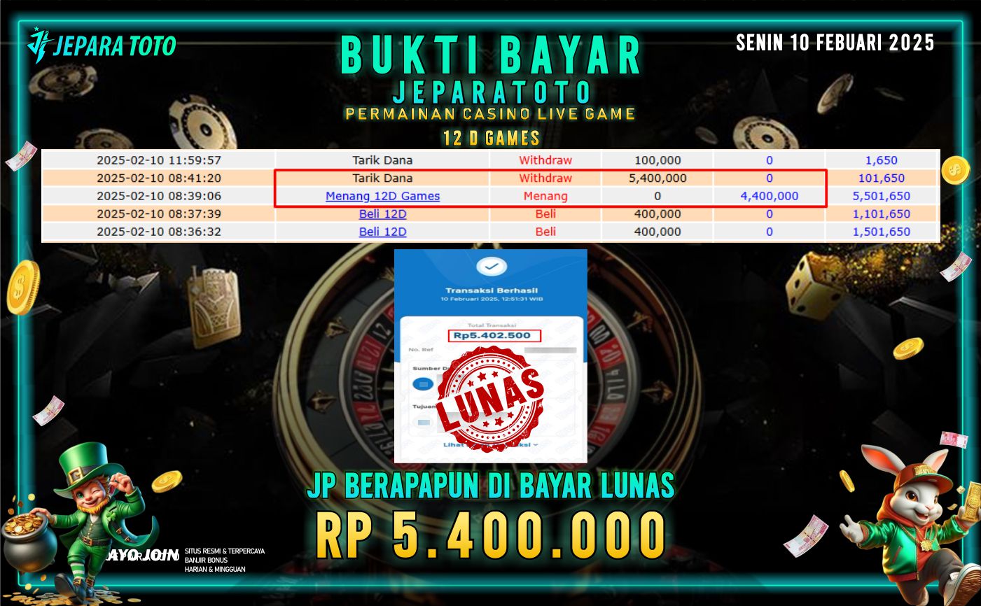 BUKTI KEMENANGAN CASINO LIVE GAME 12 D MEMBER JEPARATOTO