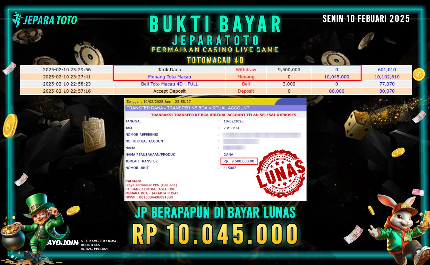 BUKTI KEMENANGAN CASINO LIVE GAME TOTOMACAU 4D MEMBER JEPARATOTO