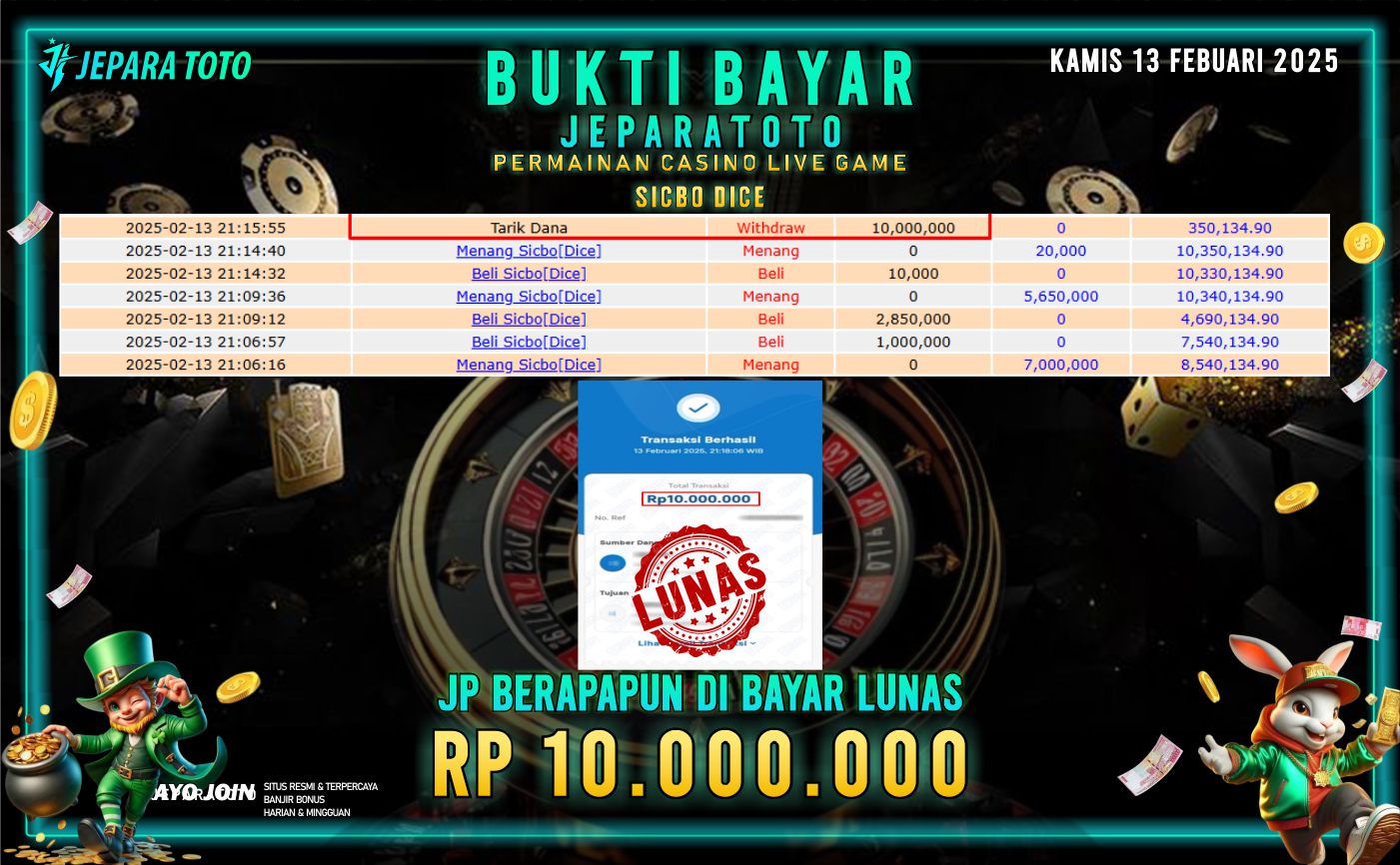 BUKTI KEMENANGAN CASINO LIVE GAME SICBO DICE MEMBER JEPARATOTO