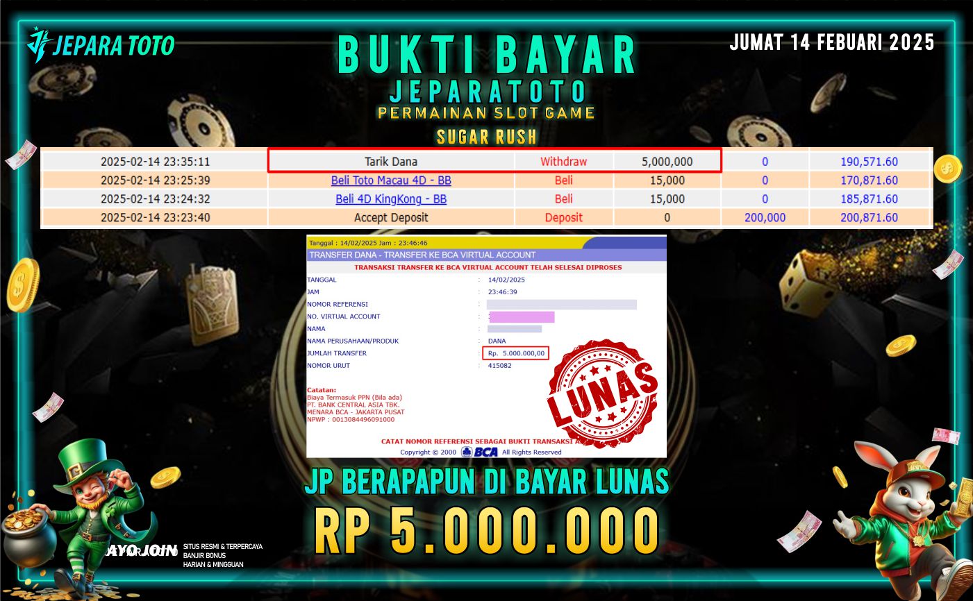 BUKTI KEMENANGAN SLOT SUGAR RUSH MEMBER JEPARATOTO