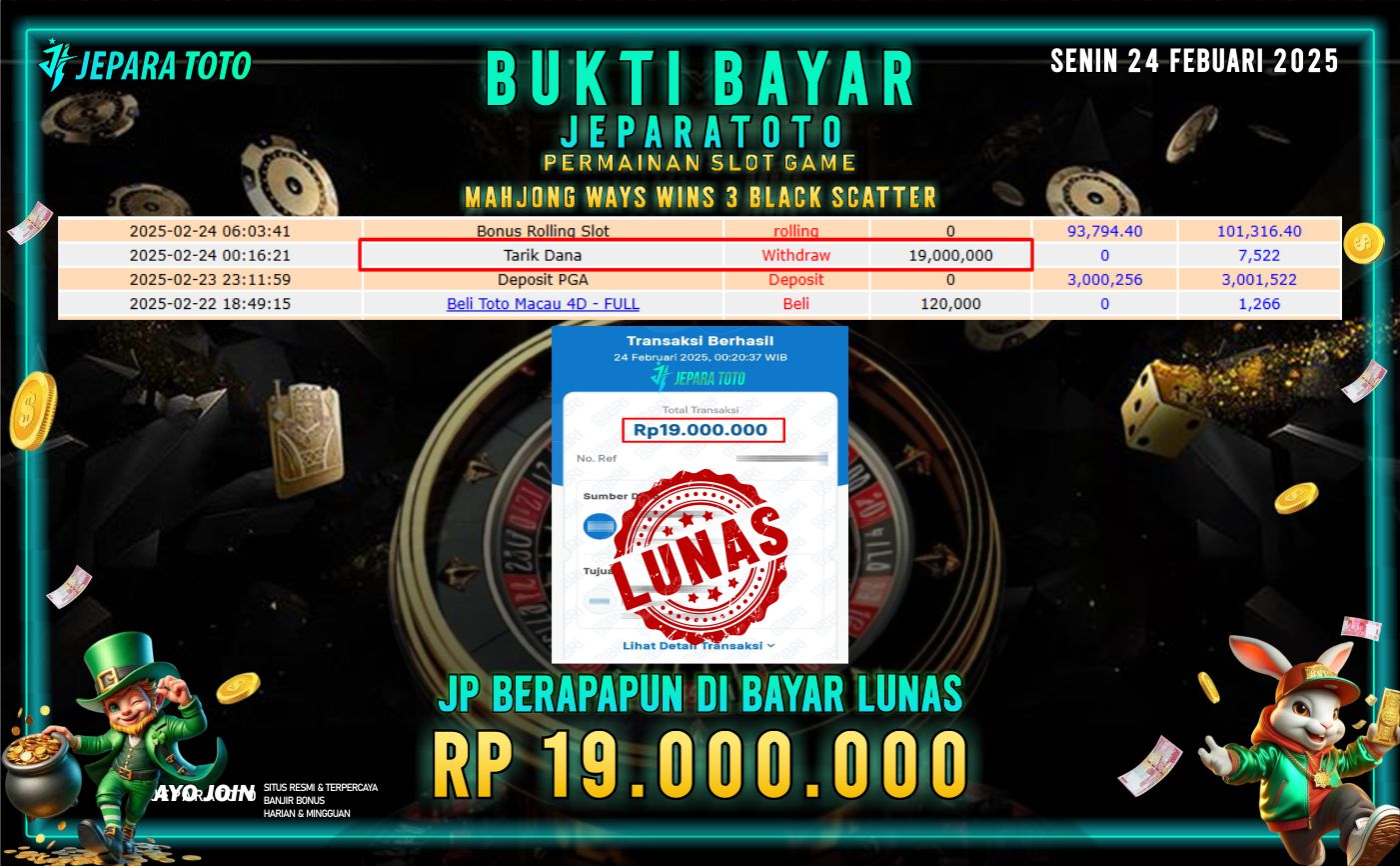 BUKTI KEMENANGAN SLOT GAME MAHJONG WINS 3 BLACK SCATER MEMBER JEPARATOTO