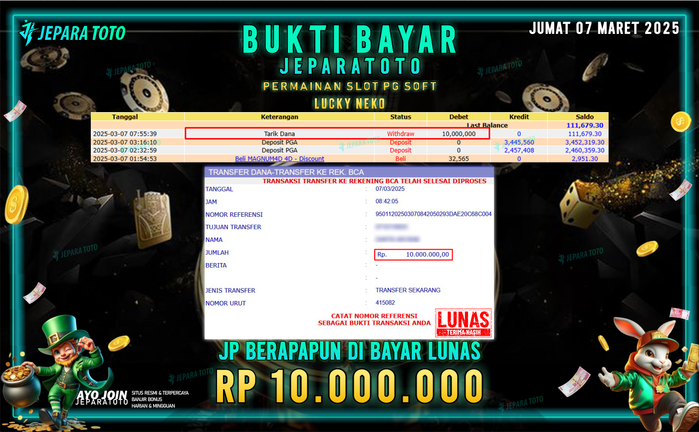 BUKTI KEMENANGAN SLOT GAME LUCKY NEKO MEMBER JEPARATOTO