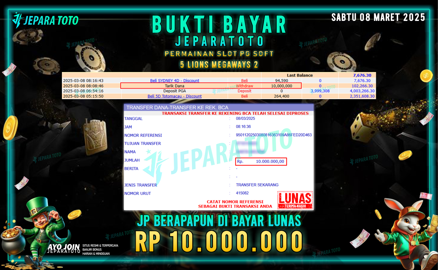 BUKTI KEMENANGAN SLOT 5 LIONS MEGAWAYS 2 MEMBER JEPARATOTO