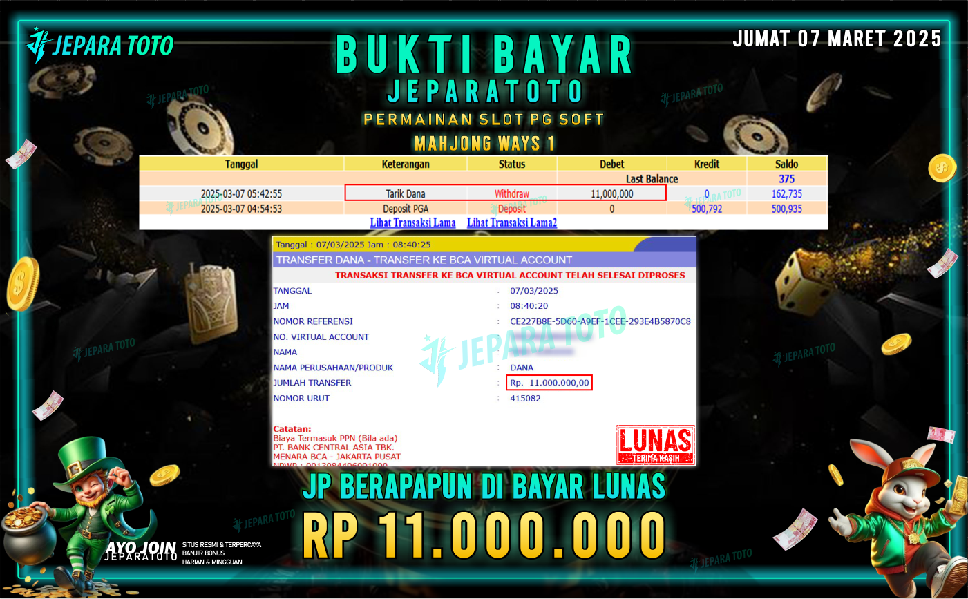 BUKTI KEMENANGAN SLOT GAME MAHJONG WAYS 1 MEMBER JEPARATOTO