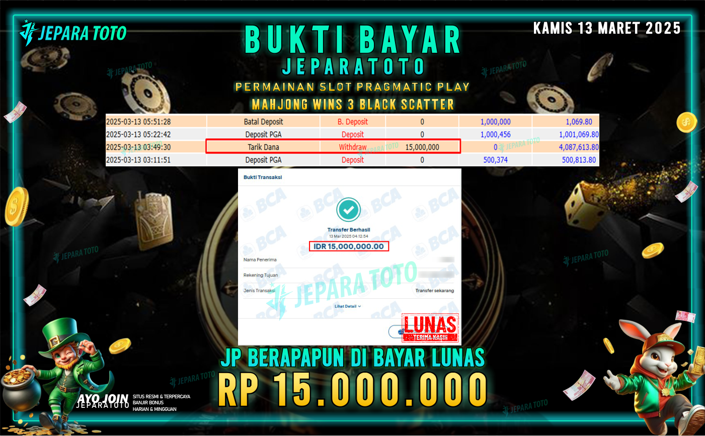 BUKTI KEMENANGAN MEMBER JEPARATOTO SLOT PRAGMATIC PLAY | MAHJONG WINS 3 BLACK SCATTER