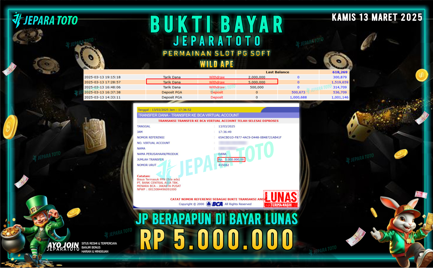 BUKTI KEMENANGAN MEMBER JEPARATOTO SLOT PG SOFT | GAME WILD APE