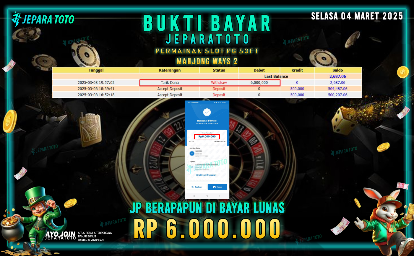 BUKTI KEMENANGAN SLOT GAME PG  MAHJONG WAYS 2 MEMBER JEPARATOTO