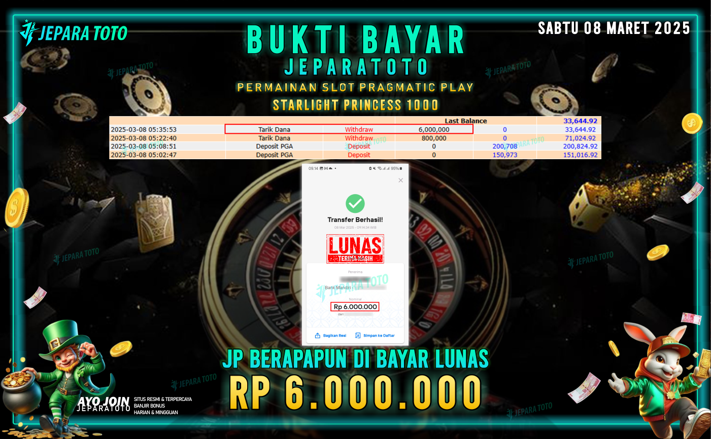 BUKTI KEMENANGAN STARLIGHT PRINCESS 1000 MEMBER JEPARATOTO