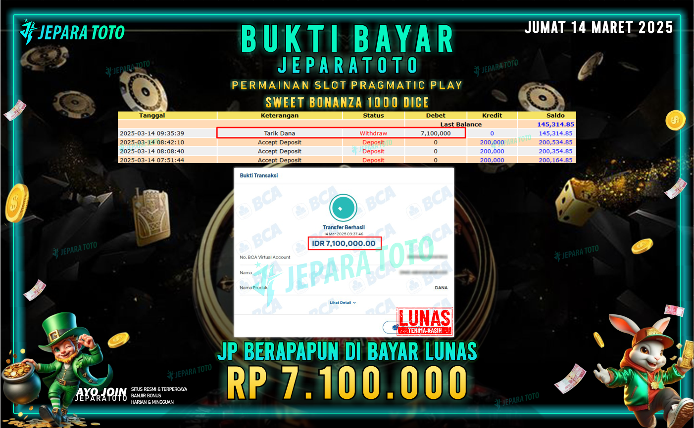 BUKTI KEMENANGAN MEMBER JEPARATOTO SLOT PRAGMATIC PLAY | GAME SWEET BONANZA 1000 DICE