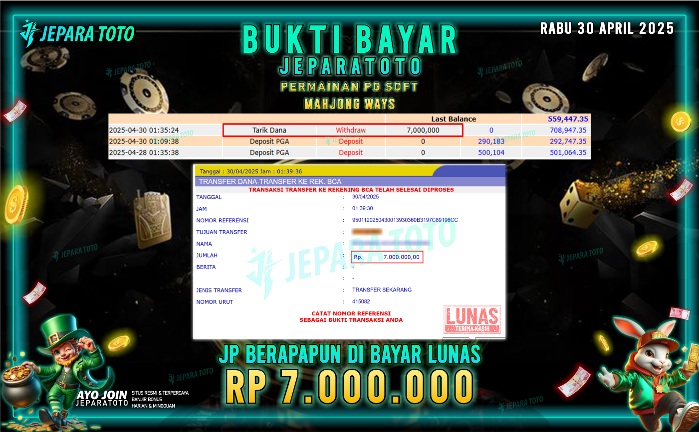 BUKTI KEMENANGAN MEMBER JEPARATOTO SLOT PG SOFT | GAME MAHJONG WAYS