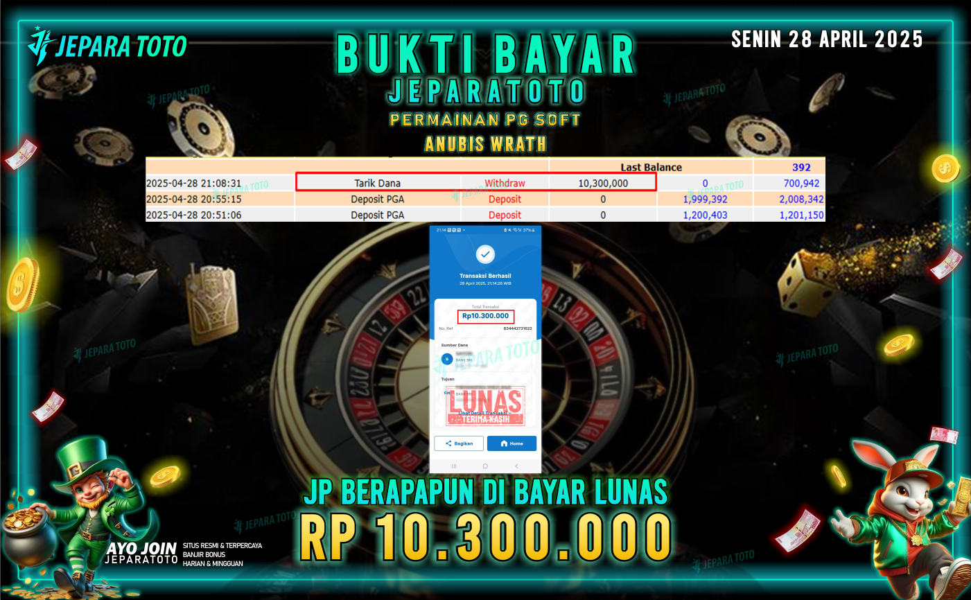 BUKTI KEMENANGAN MEMBER JEPARATOTO SLOT PG SOFT | GAME ANUBIS WRATH