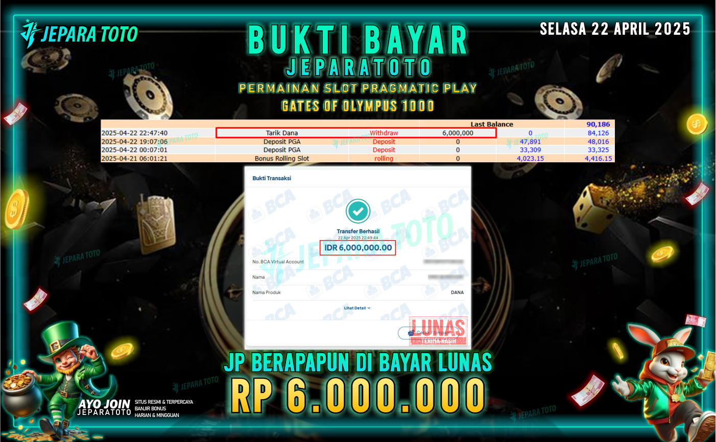 BUKTI KEMENANGAN MEMBER JEPARATOTO SLOT PRAGMATIC PLAY | GAME GATES OF OLYMPUS 1000