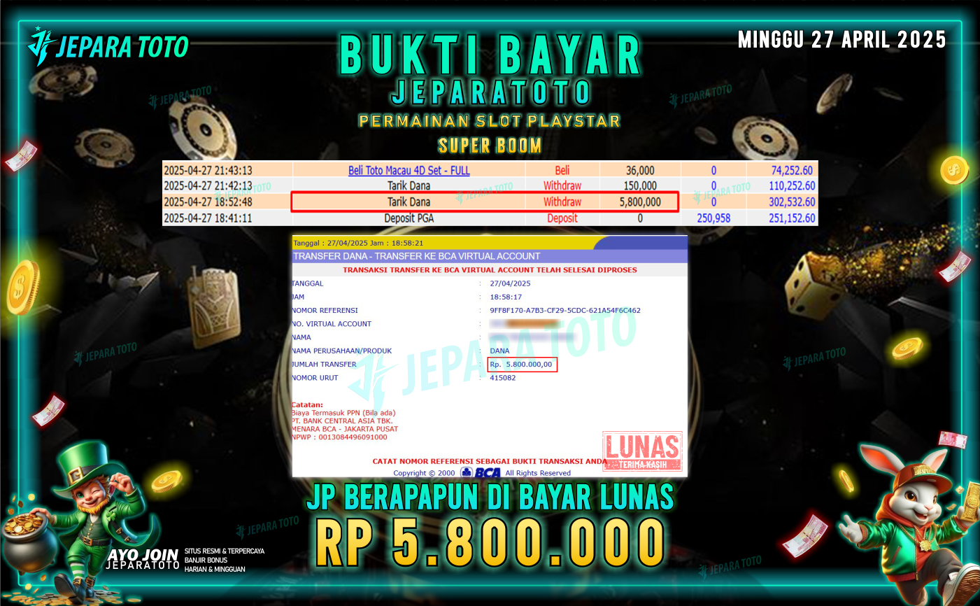 BUKTI KEMENANGAN MEMBER JEPARATOTO SLOT PLAYSTAR | GAME SUPER BOOM