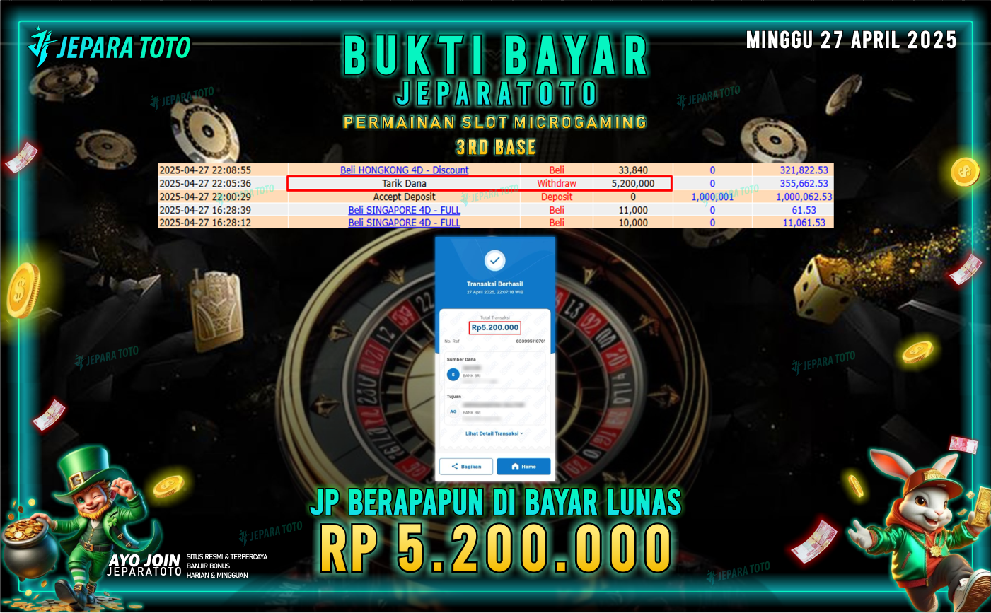 BUKTI KEMENANGAN MEMBER JEPARATOTO SLOT MICROGAMING | GAME 3RD BASE