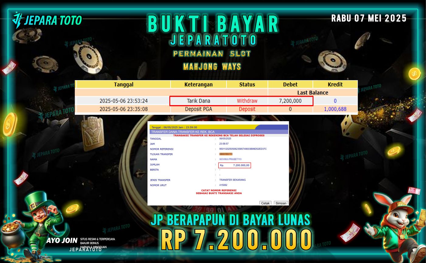 BUKTI KEMENANGAN MEMBER JEPARATOTO |  SLOT MAHJONG WAYS