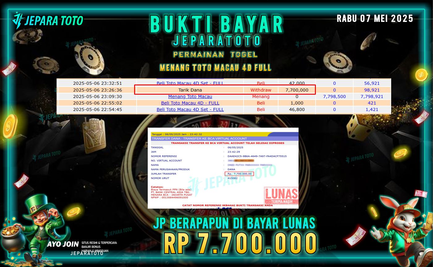BUKTI KEMENANGAN MEMBER JEPARATOTO | TOTO MACAU 4D FULL