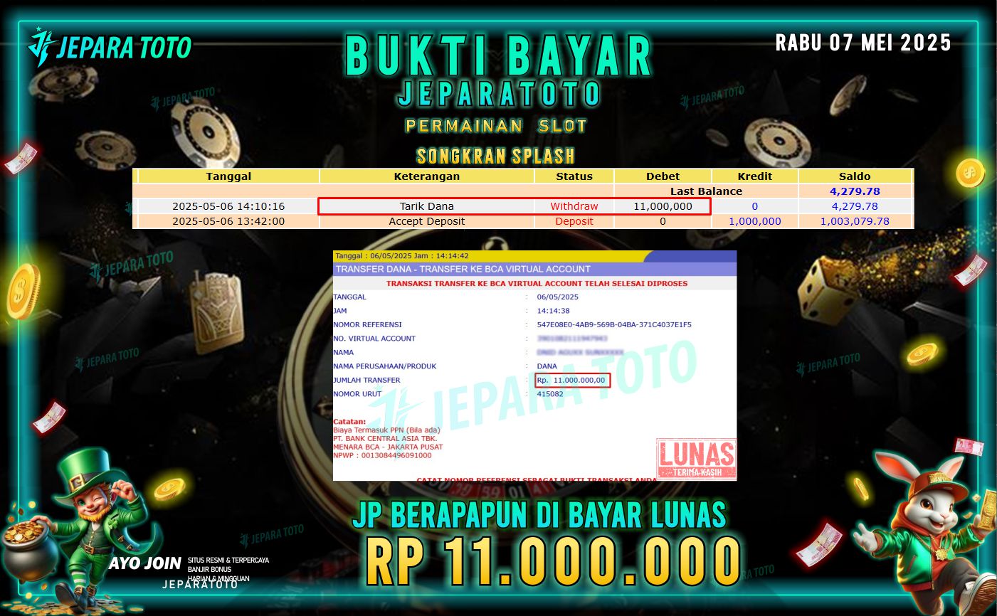 BUKTI KEMENANGAN MEMBER JEPARATOTO | SONGKRAN SPLASH