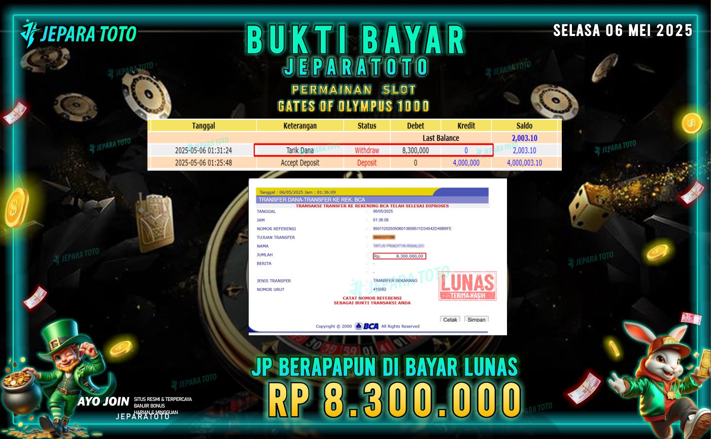 BUKTI KEMENANGAN MEMBER JEPARATOTO SLOT | GATES OF OLYMPUS 1000
