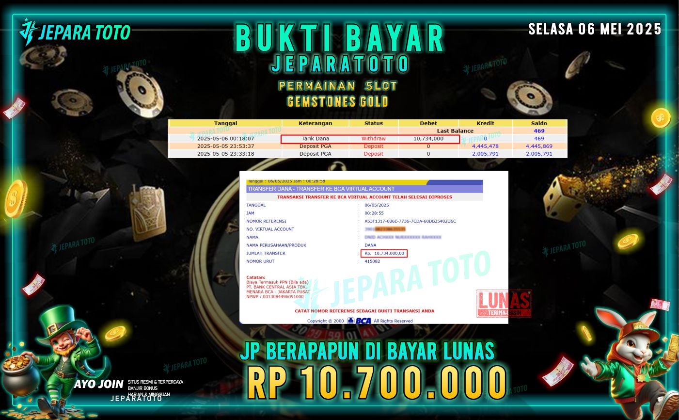 BUKTI KEMENANGAN MEMBER JEPARATOTO SLOT | GEMSTONES GOLD