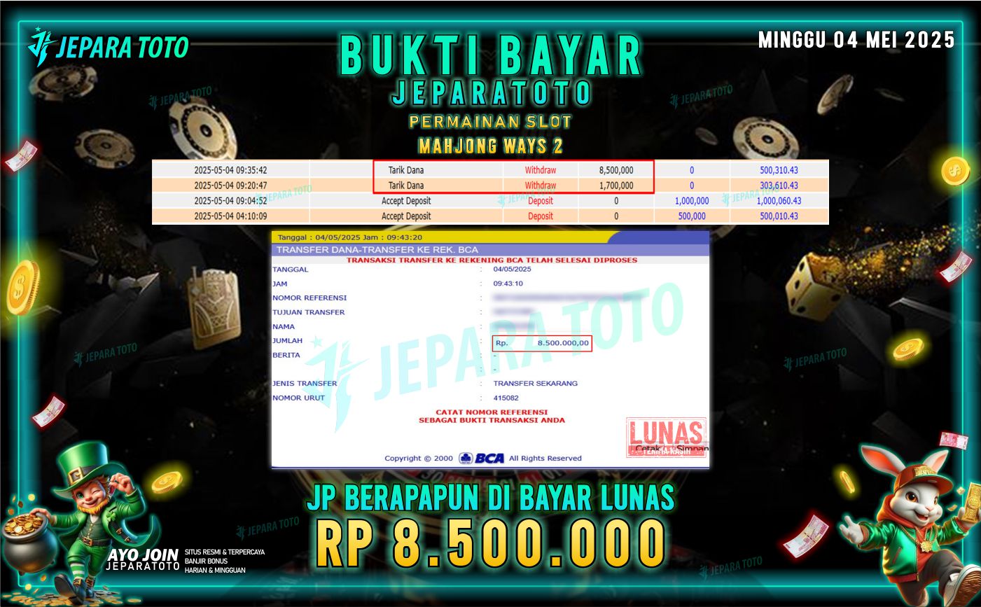 BUKTI KEMENANGAN MEMBER JEPARATOTO SLOT | MAHJONG WAYS 2