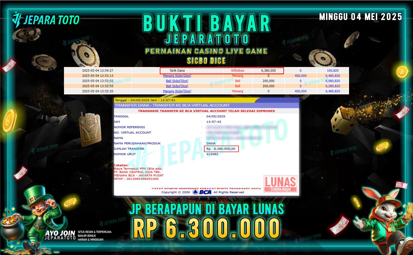 BUKTI KEMENANGAN MEMBER JEPARATOTO CASINO LIVE GAME | SICBO DICE