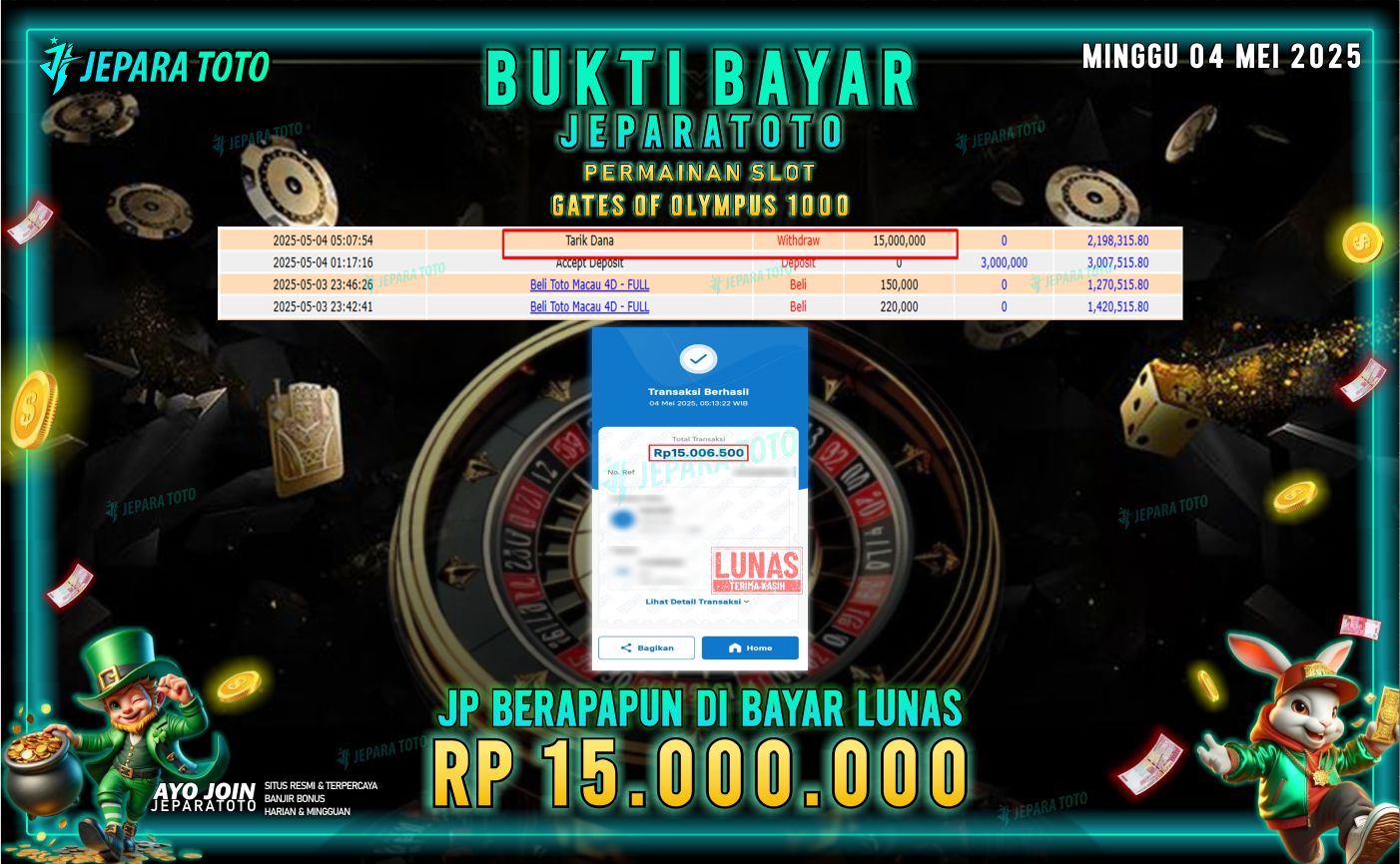 BUKTI KEMENANGAN MEMBER JEPARATOTO SLOT | GATES OF OLYMPUS 1000