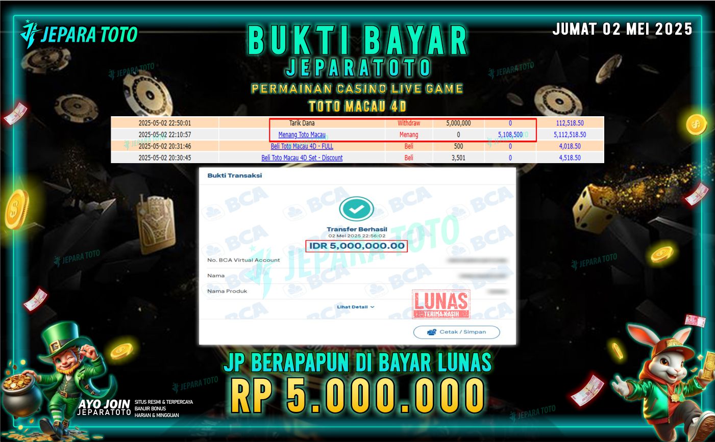 BUKTI KEMENANGAN MEMBER JEPARATOTO CASINO LIVE GAME | TOTO MACAU 4D