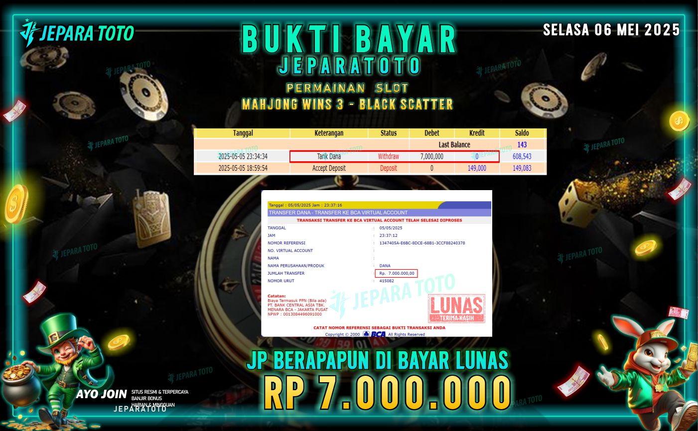 BUKTI KEMENANGAN MEMBER JEPARATOTO SLOT |Mahjong Wins 3 – Black Scatter