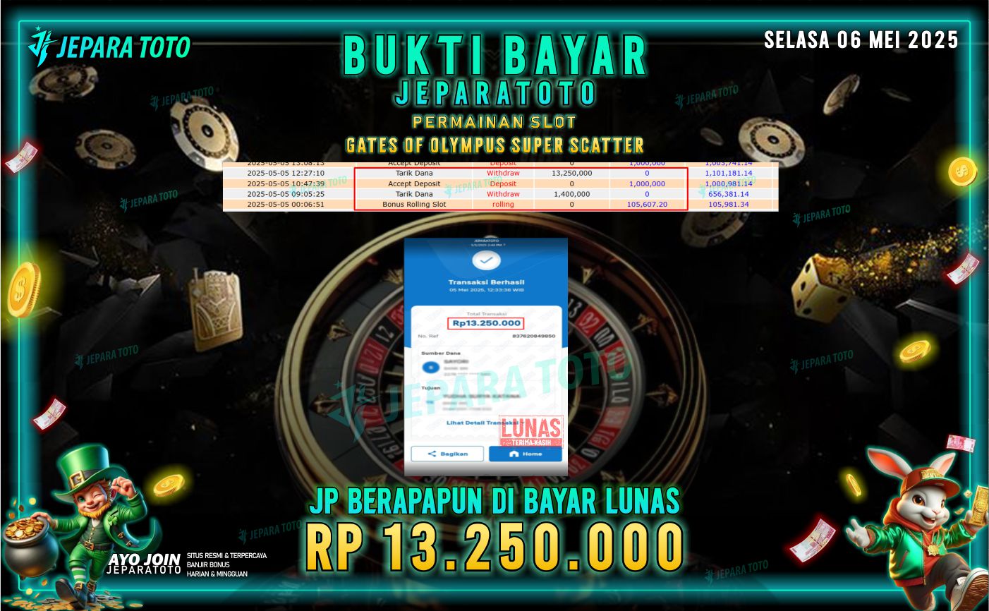 BUKTI KEMENANGAN MEMBER JEPARATOTO SLOT | Gates Of Olympus Super Scatter