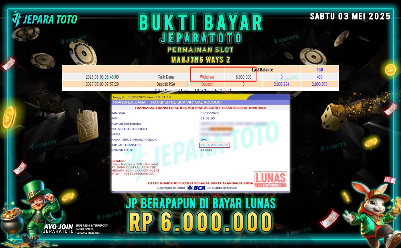 BUKTI KEMENANGAN MEMBER JEPARATOTO SLOT | MAHJONG WAYS 2