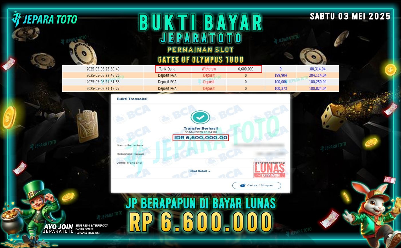 BUKTI KEMENANGAN MEMBER JEPARATOTO SLOT | GATES OF OLYMPUS 1000
