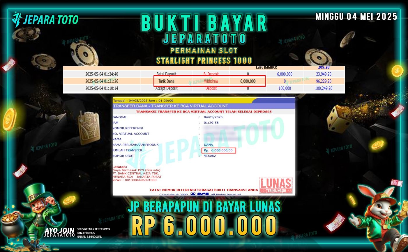 BUKTI KEMENANGAN MEMBER JEPARATOTO SLOT | STARLIGHT PRINCESS 1000